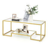 Glass Coffee Table, 45 Inch Gold Rectangular Modern Center Table