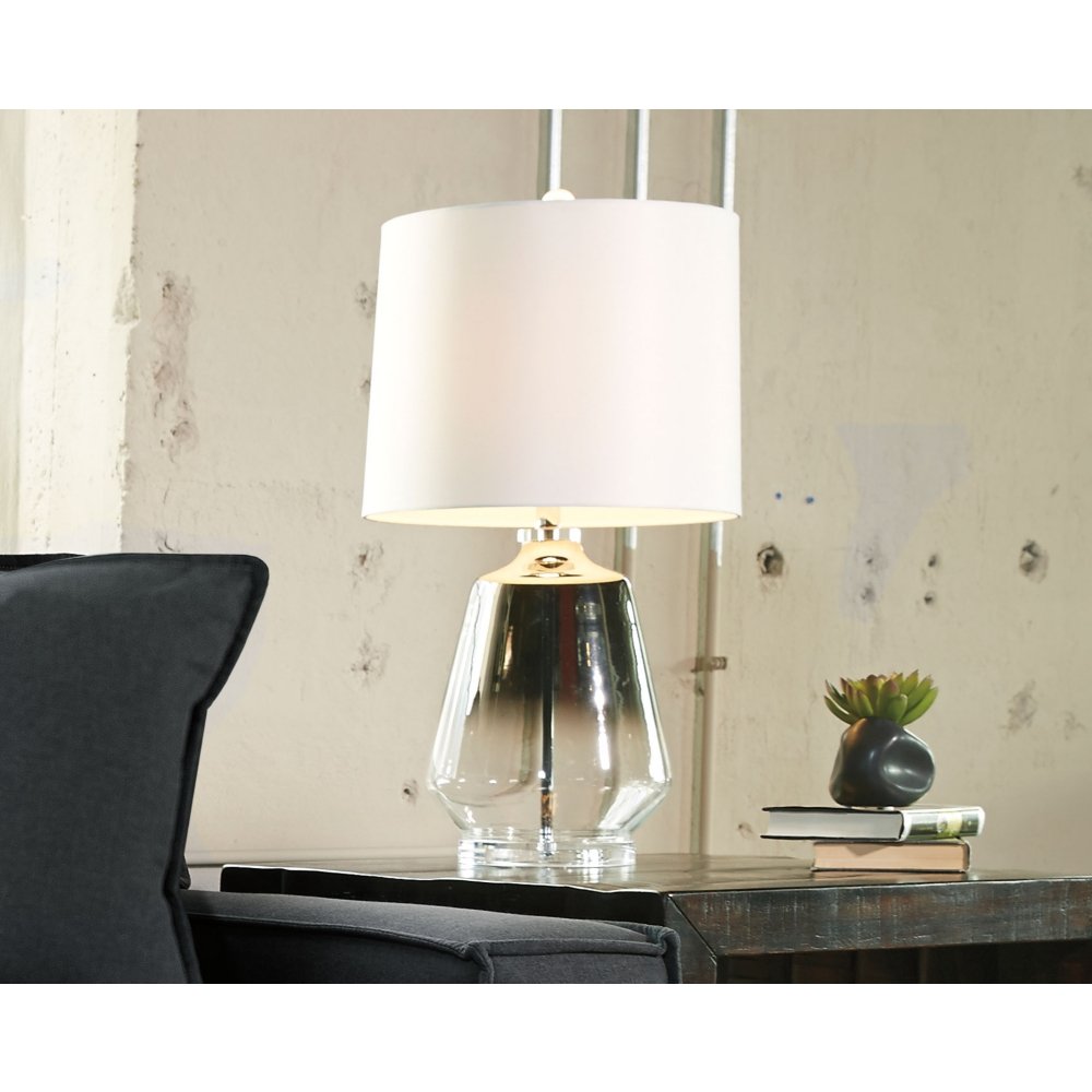 Signature Design by Ashley Jaslyn Ombre 28" Glass Table Lamp with White Shade, Silver Finish