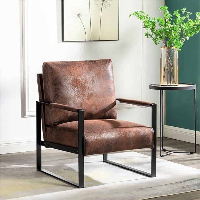 Classic Mid Century Modern Accent Chair with Durable Square Metal Frame, Armchair