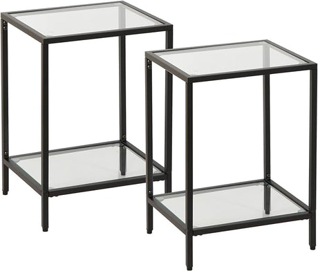 2-Tier End Table with Tempered Glass, Gold Metal Side Tables Sofa Side Table