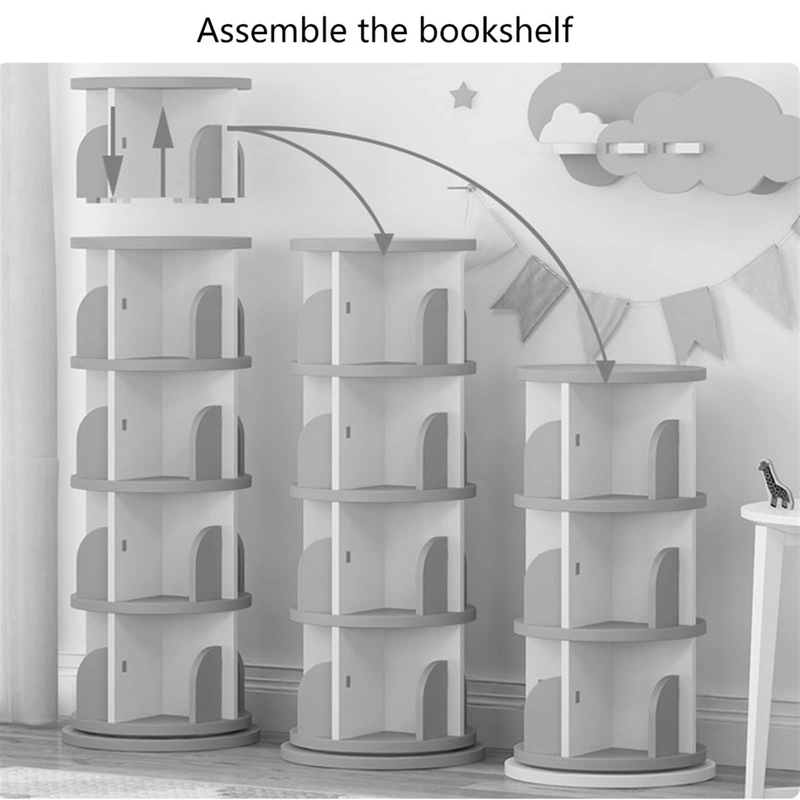 360° Children's Rotate Bookcase, White Round Floor Bookshelf, Cultivate Children