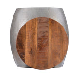 Furniture Linon Reid Metal and Wood Drum Side Table with Storage in Silver