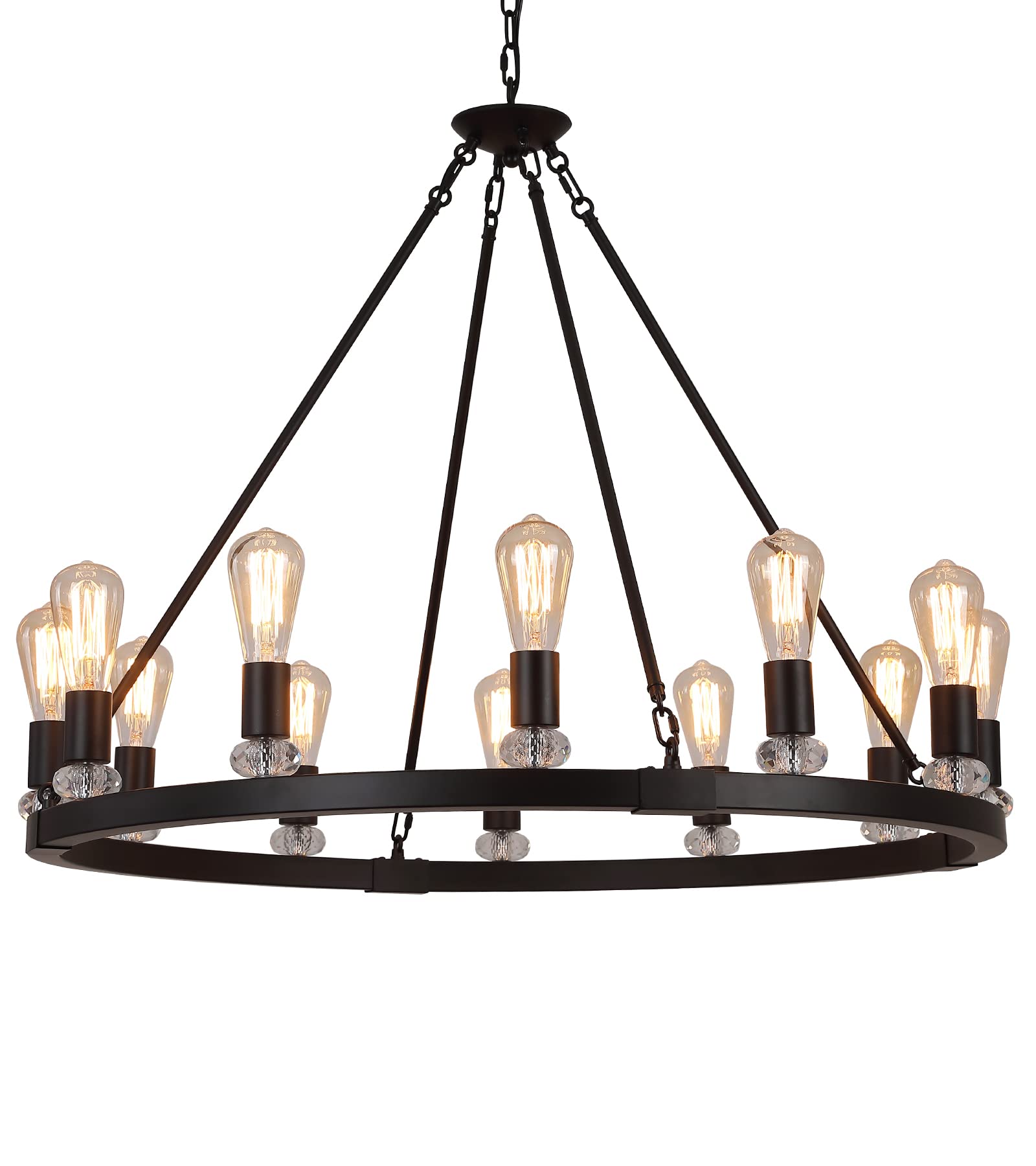 Black Wagon Wheel Chandeliers 12-Lights Large Modern Farmhouse Chandelier Light