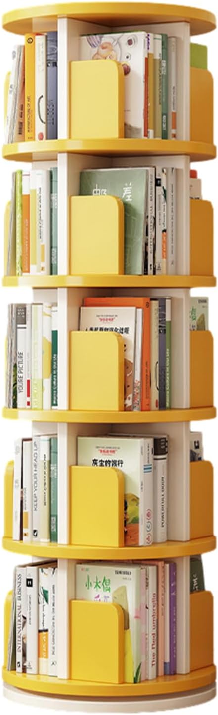 5 Tier Rotating Bookshelf, 360 Display Corner Bookshelf for Small Space