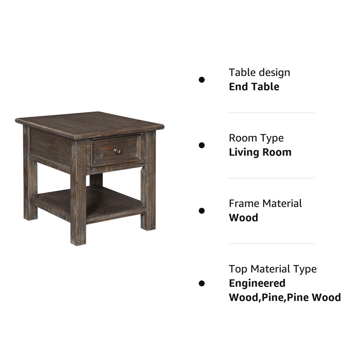 Wyndahl Rustic Rectangular End Table, Distressed Dark Brown Finish