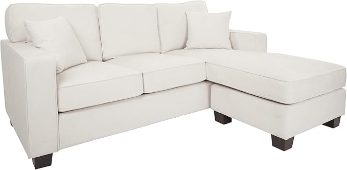 Furnishings Russell 3 Seater Sofa with 2 Pillows and Coffee Finished Legs, Ivory