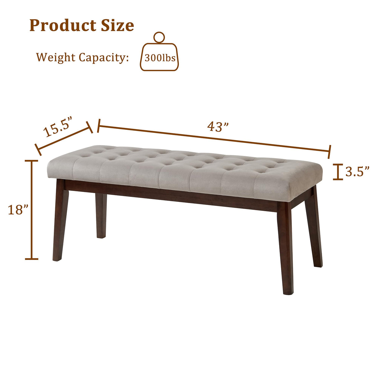 Upholstered Entryway Bench, Bedroom Bench End of Bed, Dining Bench with Solid Wood