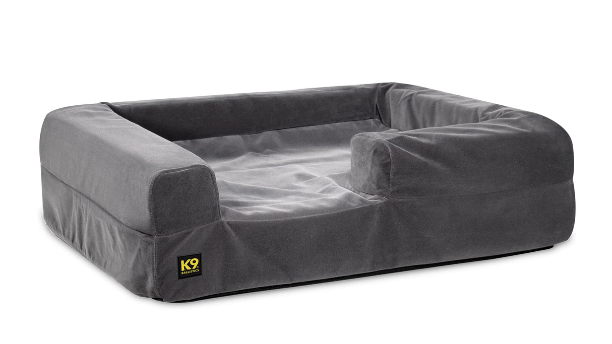 Tough Rip-Stop 3.5 Bolster Orthopedic Dog Bed (Size M, Two-Tone Gray Velvet)