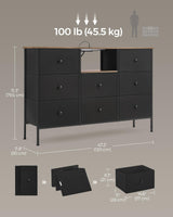 Dresser with Power Outlets and LED Lights, Fabric Chest of Drawers,