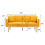 Convertible Futon Sofa Bed, Teddy Upholstered Folding Sleeper Sofa with Adjustable Backrest and 2 Pillows, Button Tufted Loveseat Sofa Couch with Metal Legs for Living Room Bedroom Office, Mustard 2