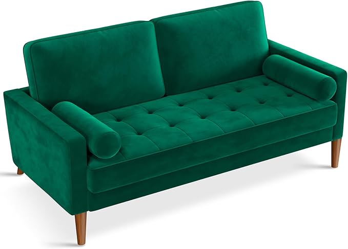 Loveseat Sofa, 56" Grey Velvet Couch Small Couch Love Seat Sofa with Tufted Seat
