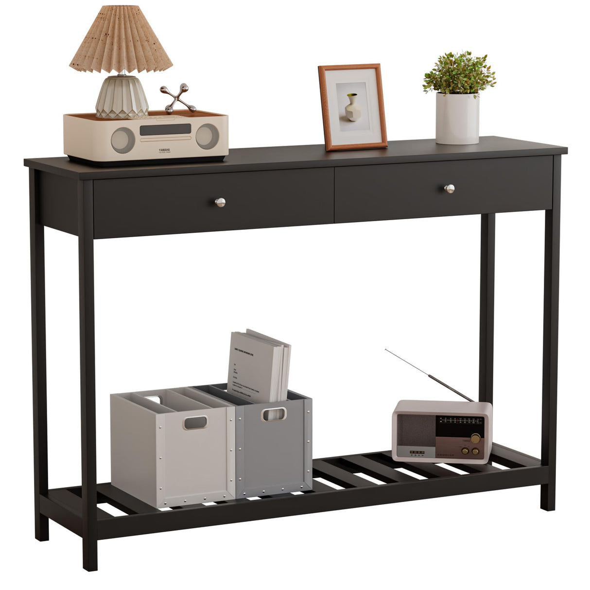 Console Table with Drawers & Storage Shelves Narrow Sofa Table for Entryway