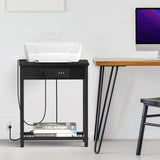 Black Nightstand, Bedside Table with Charging Station, Small End Table with USB Ports