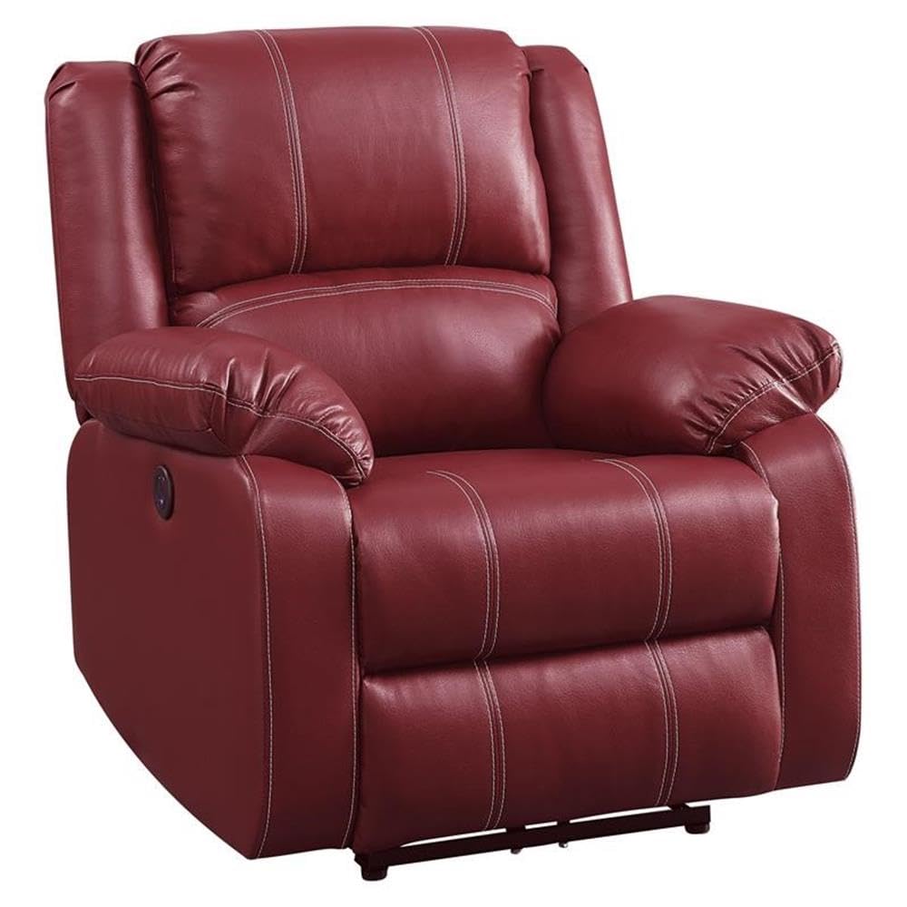 Zuriel Power Recliner with Pillow Top Armrest in Red Faux Leather