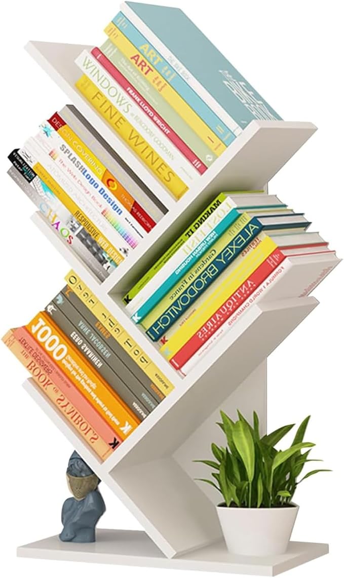Tree Bookshelf - Multipurpose Countertop Hutch Bookshelf, Floor Standing Bookcase 4 Tier Storage Rack, Freestanding Floor Free Desktop Bookshelf, Display Book Magazine CDs Rack, Bearing 8Kg (Color :