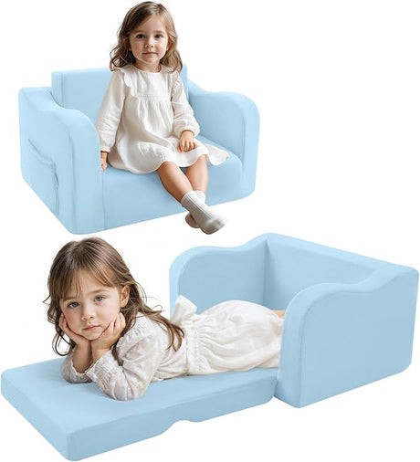 Fold Out Kids Couch Toddler Chair, Convertible Baby Sofa Recliner for Toddlers 1-4