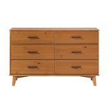 Modern Solid Pine Wood 6-Drawer Dresser with Metal Handles and Generous Storage Space, 52 Inch, Caramel Finish