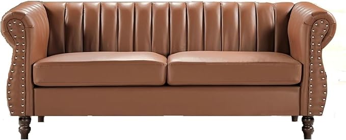 Chesterfield-Inspired 77" Faux Leather Sofa with Elegant Design, Gourd Legs, and Sustainable Pleather Upholstery,