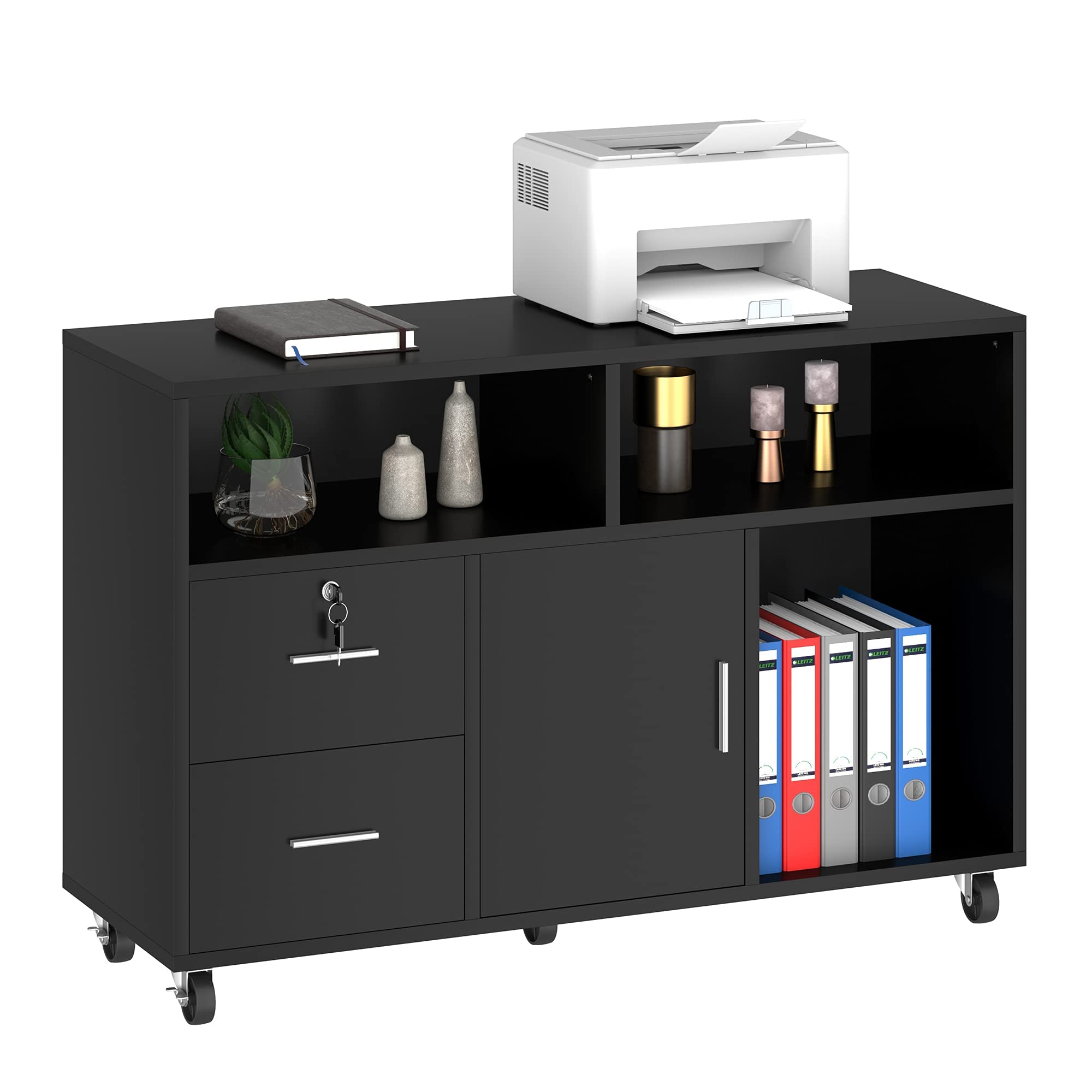 Wood File Cabinet, 2 Drawer Mobile Lateral Storage Cabinet Printer Stand