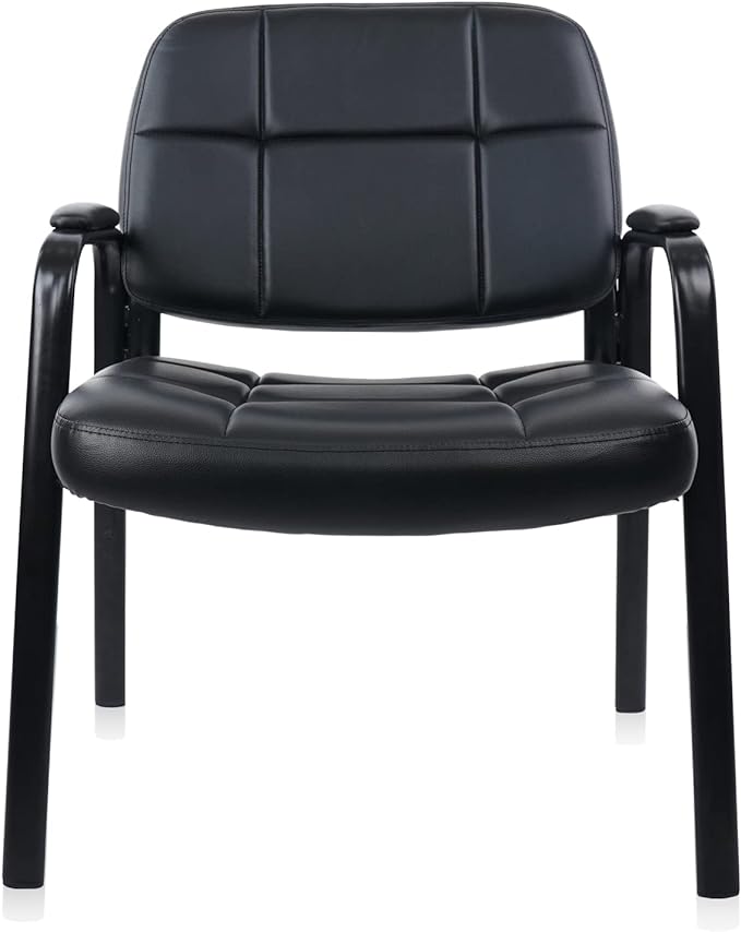 CLATINA Big & Tall Waiting Room Guest Chair with Bonded Leather Padded Arm Rest and Sled Base for Office Reception Lobby and Conference Desk, Black