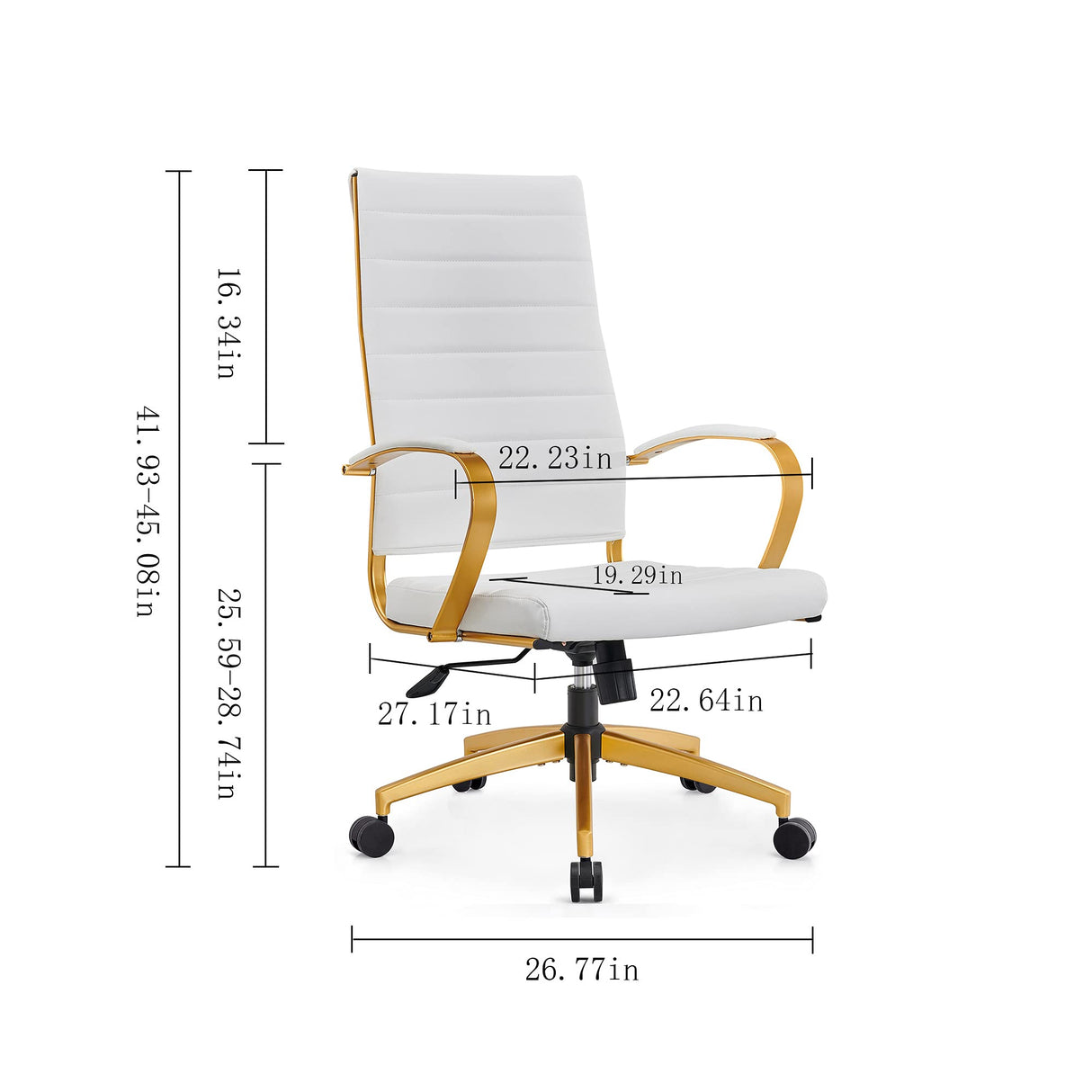 Modern Gold Office Desk Chair with Wheels and Arms - High Back Executive Chair
