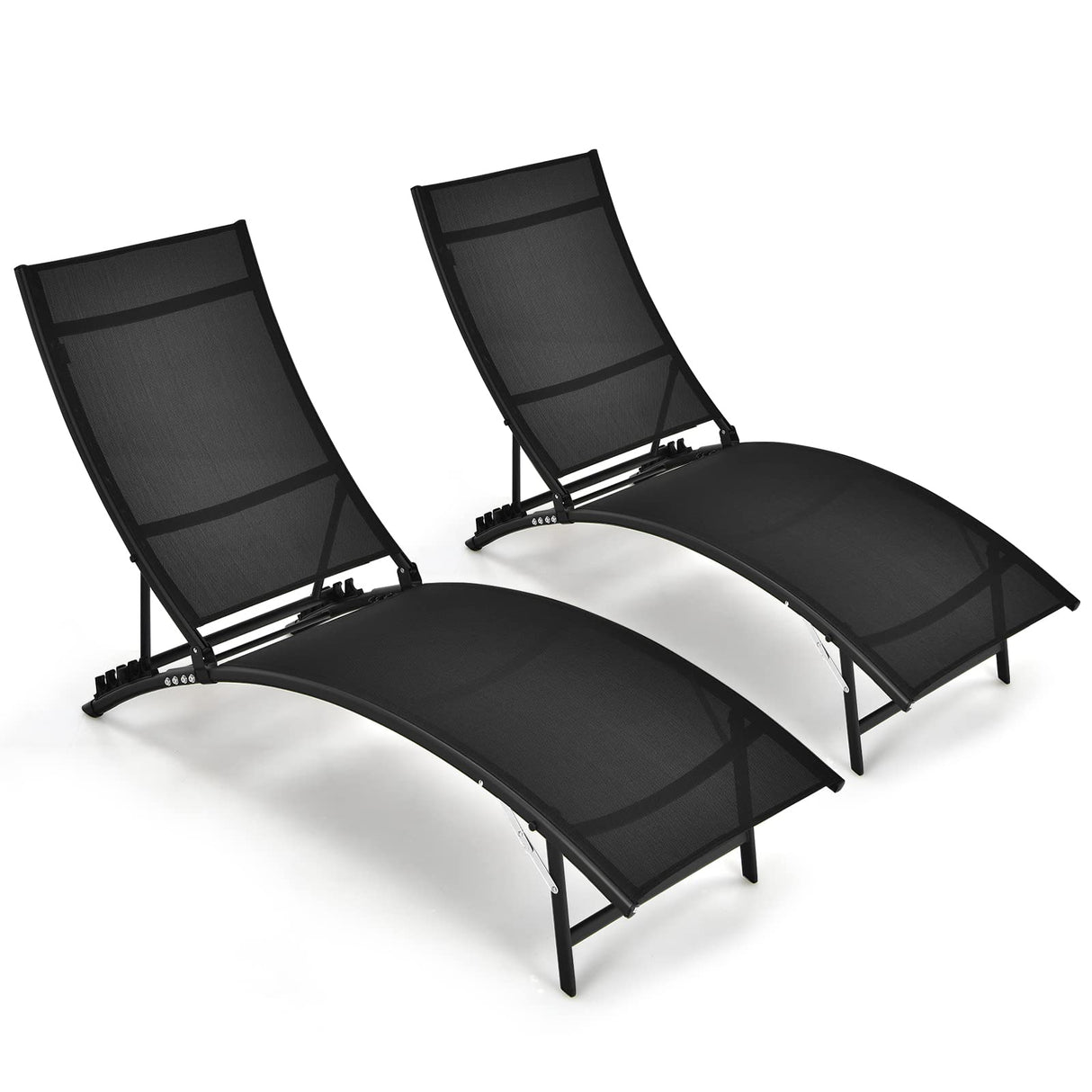 Outdoor Chaise Lounge Set of 2, Foldable Pool Lounge Chairs with 5-Position