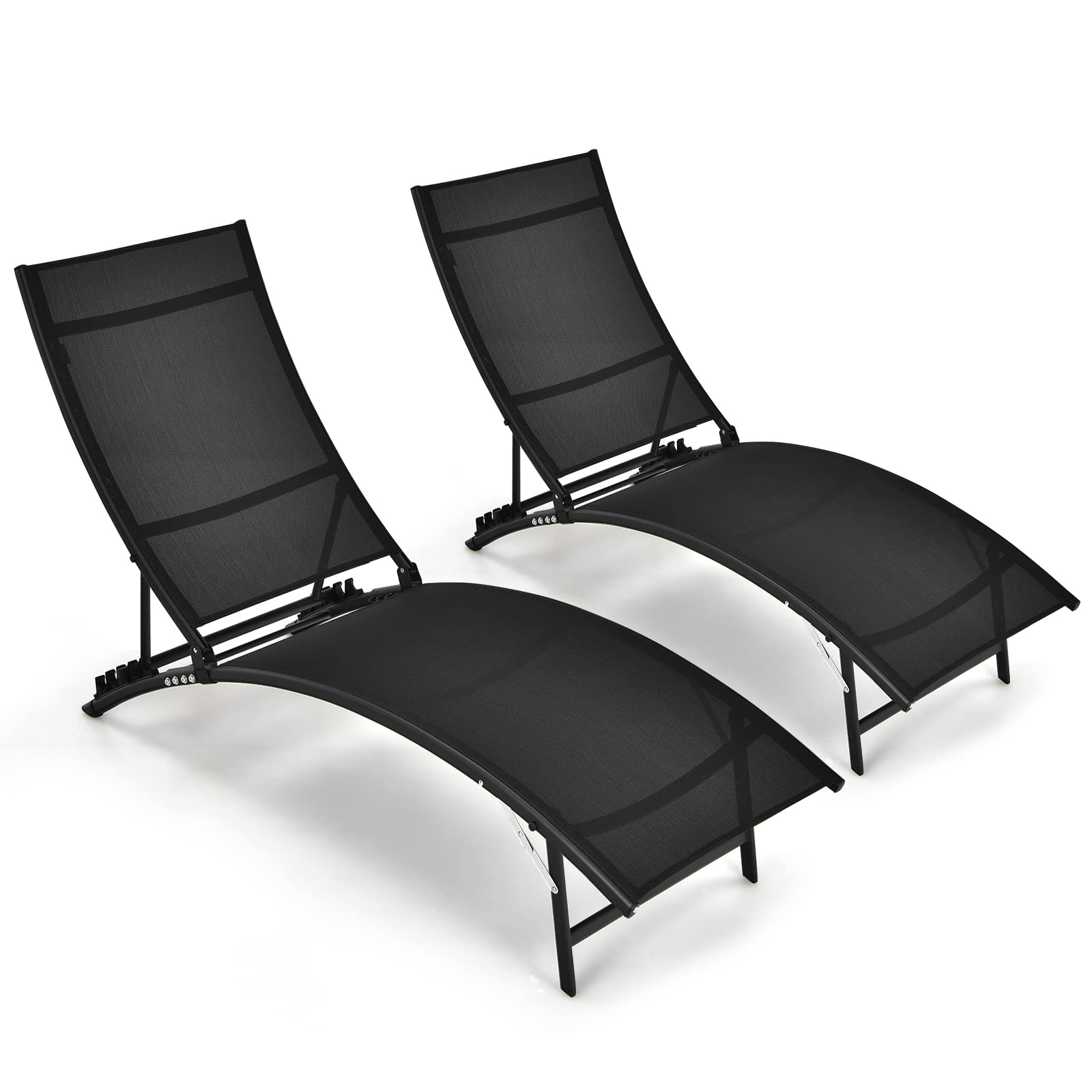 Outdoor Chaise Lounge Set of 2, Foldable Pool Lounge Chairs with 5-Position