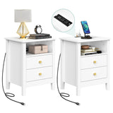 Nightstand with Charging Station, Night Stands with 2 Drawers for Bedroom