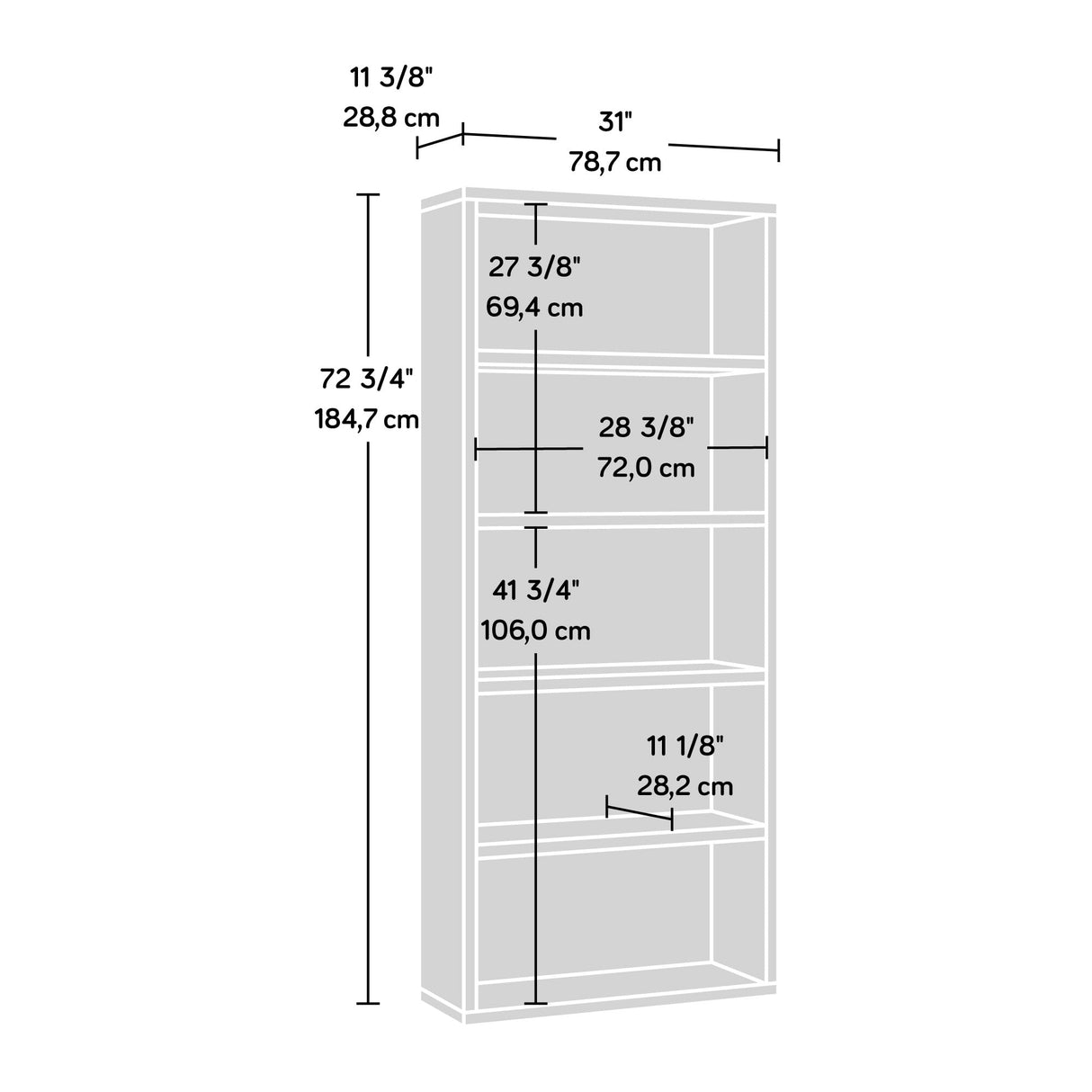 Sauder Miscellaneous Storage 5-Shelf Wood Bookcase, Sindoori Mango Finish
