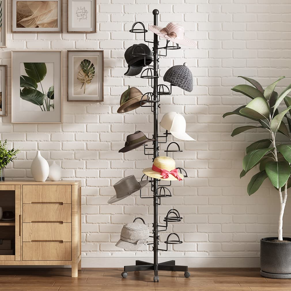 Freestanding Hats Rack Stand Metal Hats Display Stand with 25 Customizable Circular Hooks