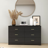 6 Drawer Wood Dresser, Wood Lateral Chest of Drawers Storage Organizer with Wide