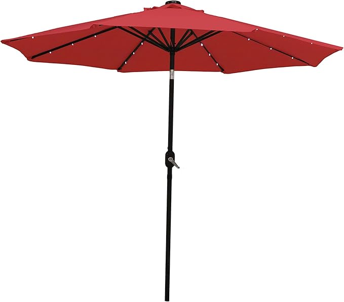 9 ft Outdoor Patio Umbrella with Solar Lights - Polyester LED Table Market Umbrella