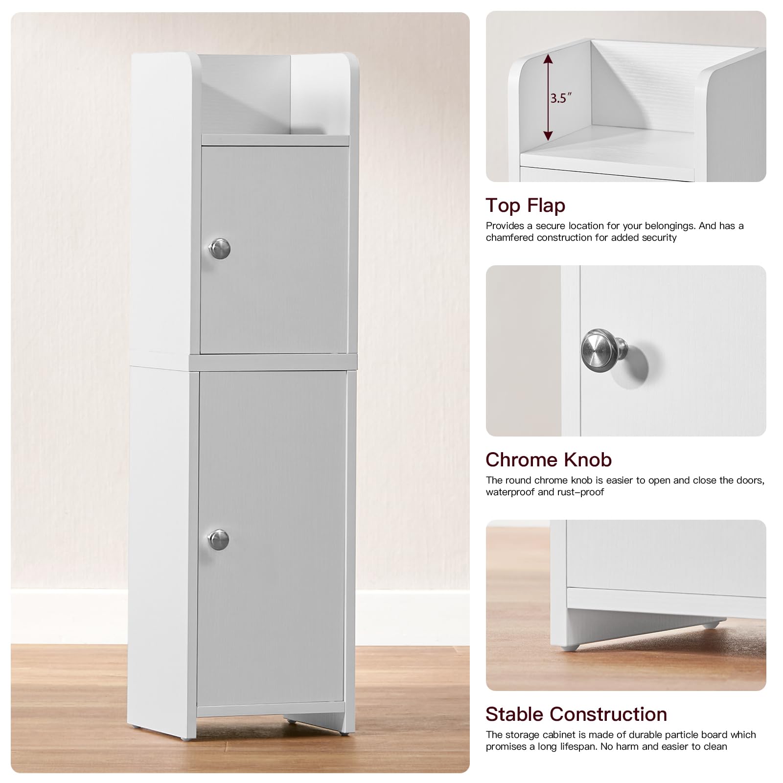 Small Bathroom Storage Cabinet, Narrow Cabinet with Doors and Adjustable Shelves,