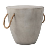 COSIEST Outdoor Shaped Side Table with Concrete Top & Hemp Rope Handles, 17'' Patio Accent Table for Garden - Bircata