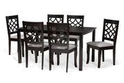 Modern and Contemporary Grey Fabric Upholstered and Dark Brown Finished Wood 7-Piece