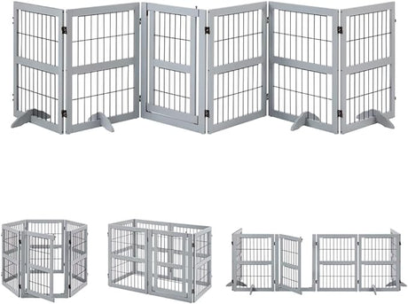 Extra Wide Dog Gate and Pet Playpen, Free Standing Tall Dog Fence