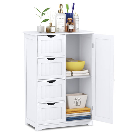 Bathroom Floor Cabinet, Freestanding Storage Cabinet with 4 Drawers & Single Door,