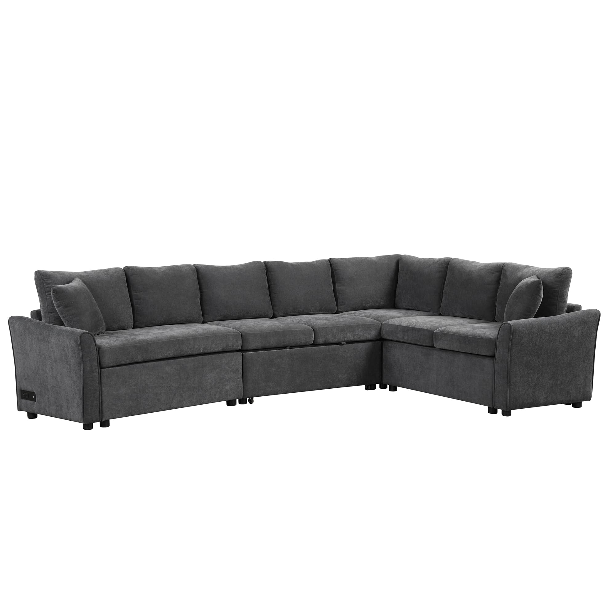 125" Pull Out Sleeper Sofa Bed with 2 Back Pillows,Oversized L-Shaped Sectional