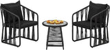 3 Piece Wicker Patio Bistro Set, Outdoor Rattan Dining Set with Glass Top Table