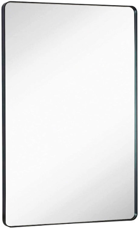 24x36 Inch Metal Black Frame Mirror - Brushed Rectangular Rounded Corner Vanity