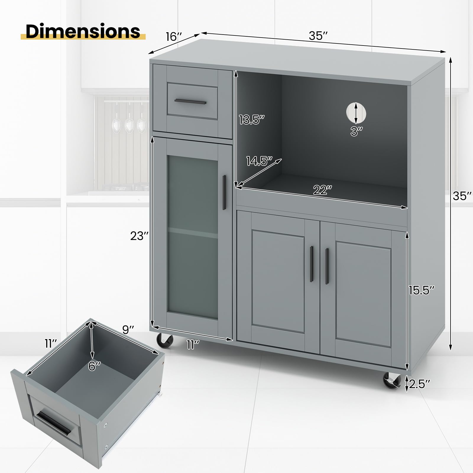 Rolling Kitchen Island Cart on Wheels, Mobile Kitchen Cart with Drawer