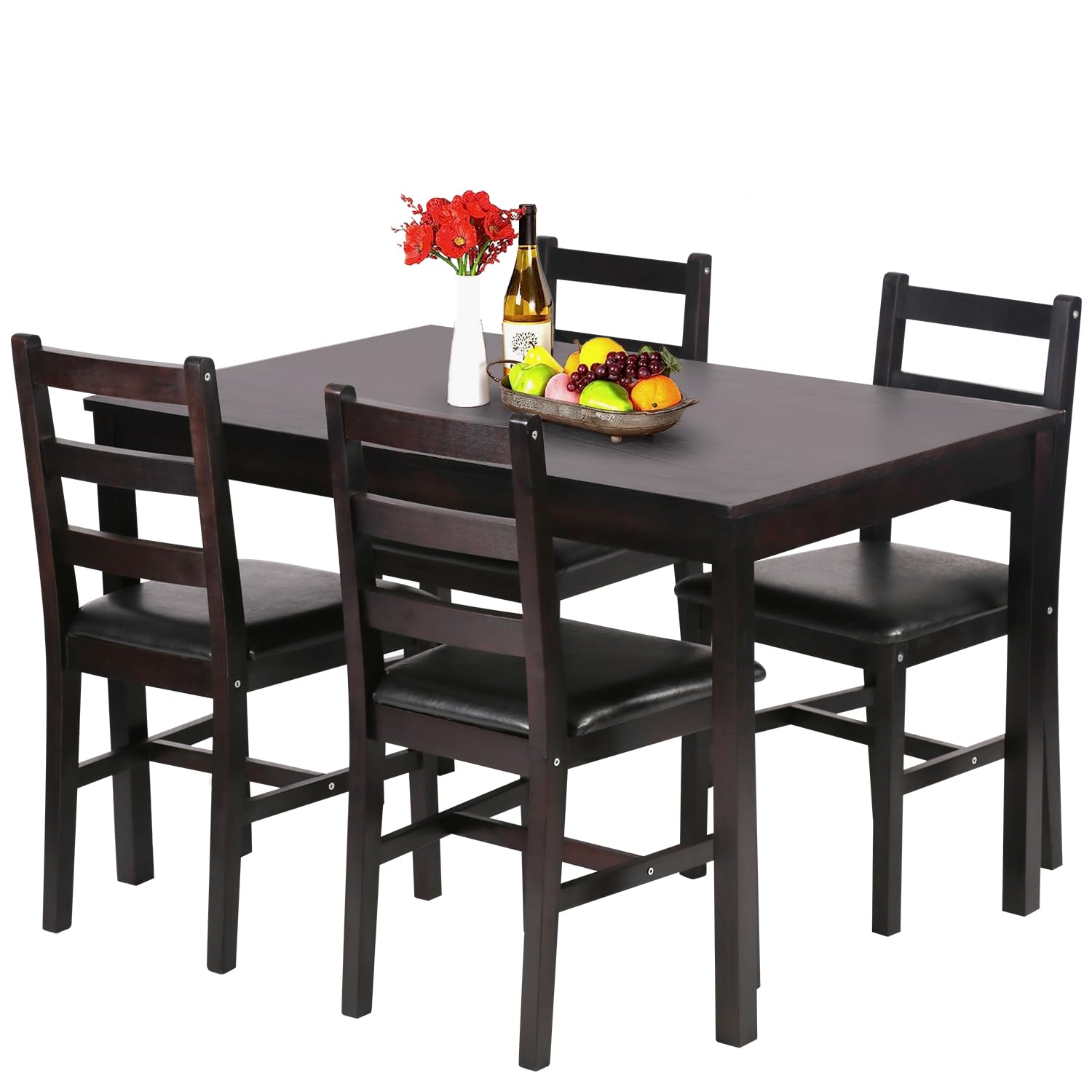 5-Piece Solid Wood Dining Table Set for 4