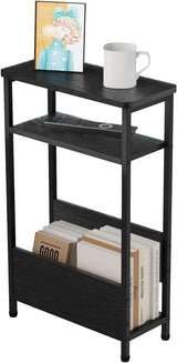 7.1" Narrow Side Table for Small Spaces, 3 Tier Small End Table with Magazine Holder