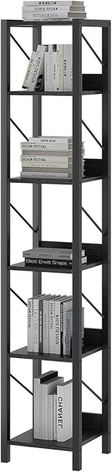 6 Tier Tall Bookcase Shelf, Narrow Bookshelf, Storage Organizer for Books