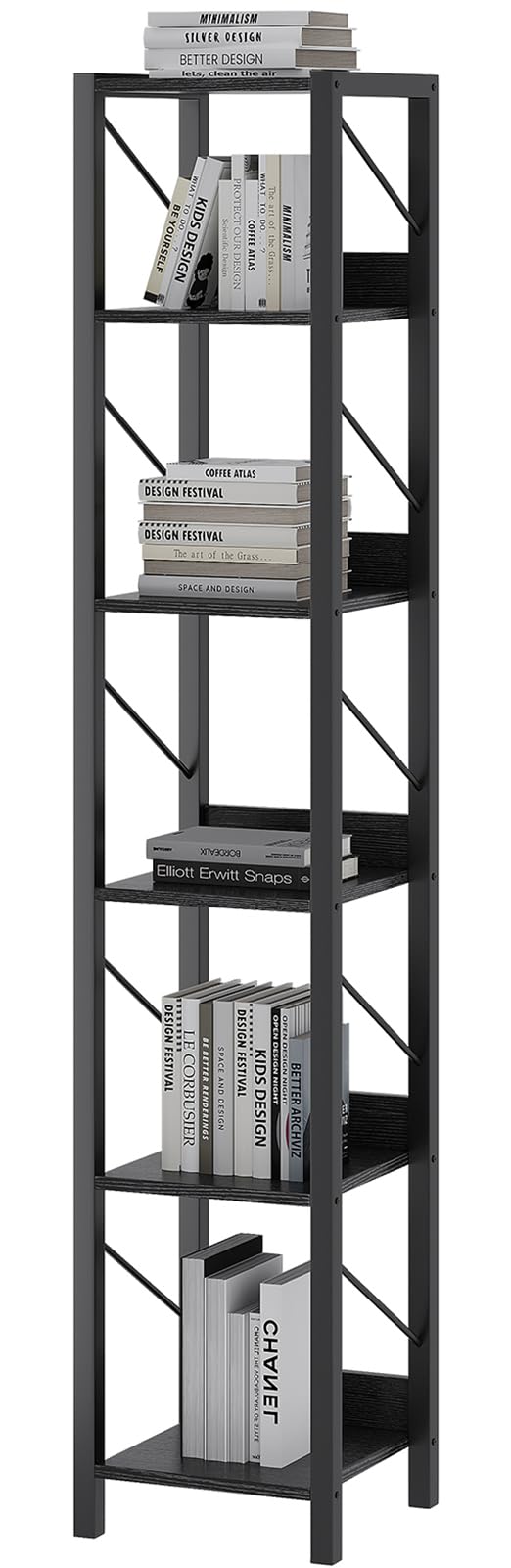 6 Tier Tall Bookcase Shelf, Narrow Bookshelf, Storage Organizer for Books