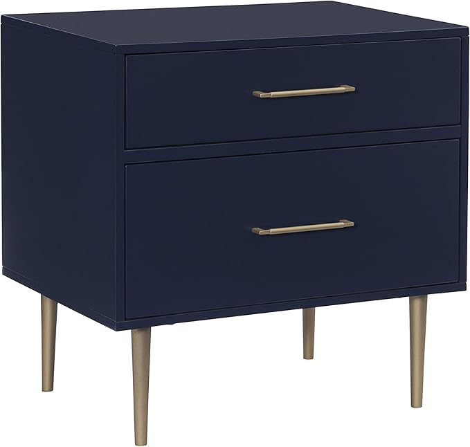 Linon Modern Dark Green Gold Hardware Lennon Two Drawer Nightstand