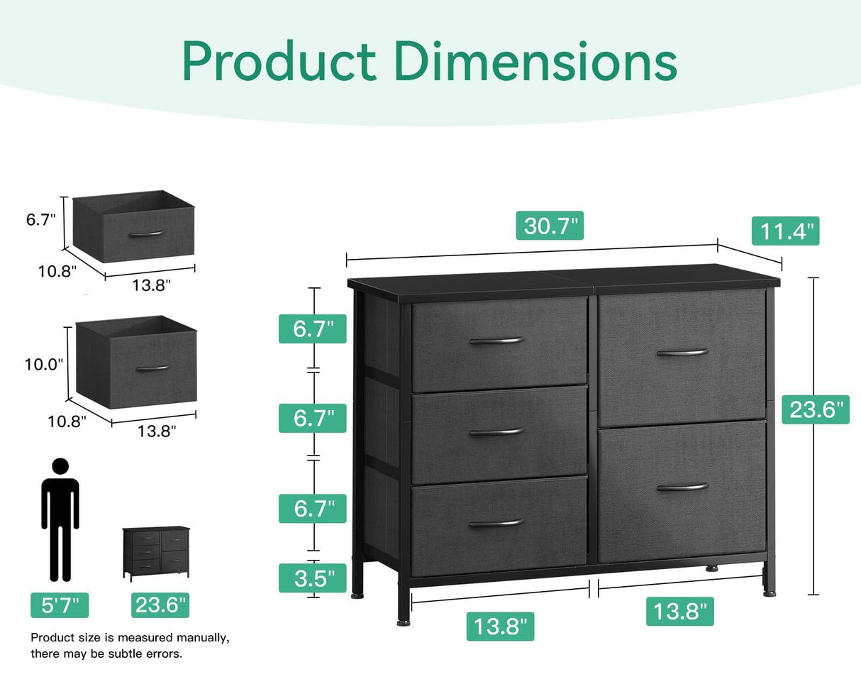 Dresser for Bedroom Dresser TV Stand with 5 Storage Drawers, Small Fabric Dresser