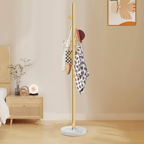 Metal Coat Rack Freestanding, Sturdy Coat Rack Stand with Natural Marble Base, Coat Racks Tree