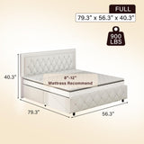 Full Size Bed Frame with 4 Drawers and Diamond Headboard, Upholstered Bed Frame Full,