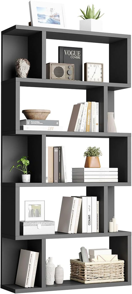 6-Tier Modern Bookshelf, S-Shaped Bookcase with Storage Space, Multifunctional Book Shelf Suitable for Living Room, Study Room, Bedroom (White, 6-Tier)